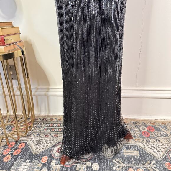 Burnett New York Sequin Beaded Deep V Gown Black Indigo Runway Dress Size 2 NWT - Picture 5 of 14